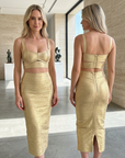 Women's Gold-Embossed Bandage Crop Top & Long Skirt Set