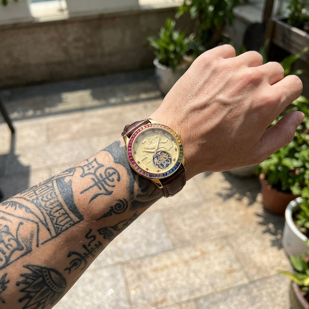 Men's Automatic Mechanical Watch – Rose Gold, Hollow Dial &amp; Leather Strap