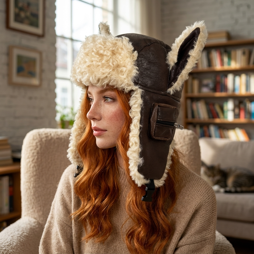 Women's Adjustable Leather Ear Flap Winter Hat – Aviator Dome Cap