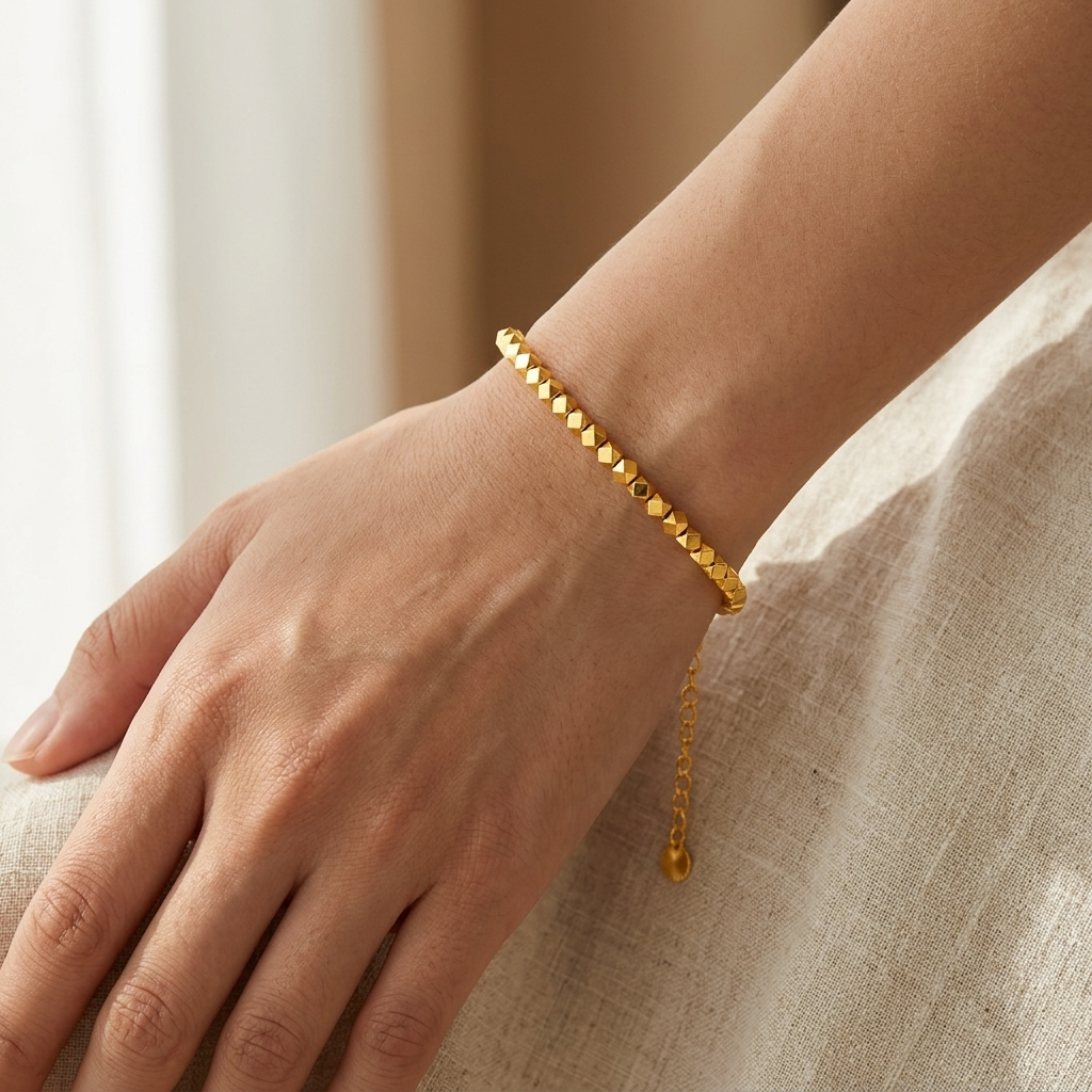 Women's Gold-Plated Chain Bracelet – Adjustable Elegant Brass Bangle