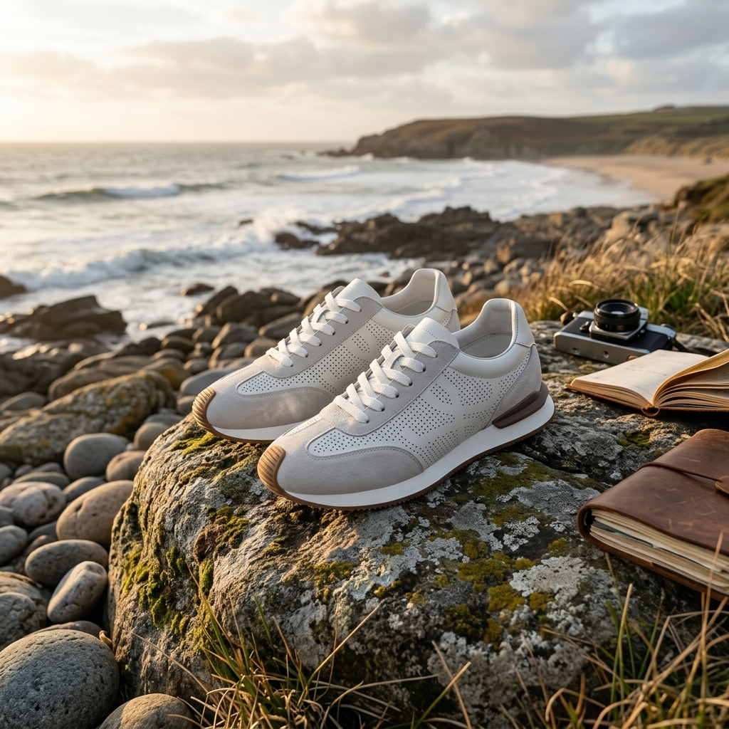 Women's First Layer Cowhide White Sneakers - Lace-Up, Flat