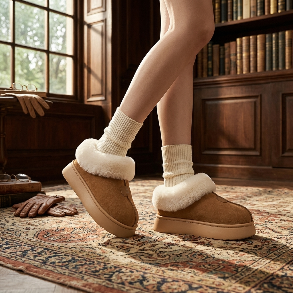 Women's Genuine Wool Snow Boots – Cowhide Slip-On with Thick EVA Sole