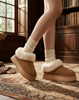 Women's Genuine Wool Snow Boots – Cowhide Slip-On with Thick EVA Sole