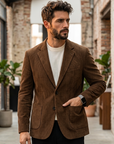 Men's Slim-Fit Corduroy Suit Jacket – Two-Button Textured Blazer for Business and Smart Casual