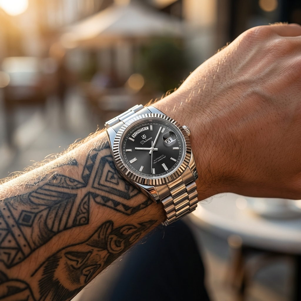 Men's Automatic Calendar Watch – Stainless Steel Mechanical Timepiece with Day-Date Display, Mineral Crystal &amp; Waterproof Design