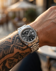 Men's Automatic Calendar Watch – Stainless Steel Mechanical Timepiece with Day-Date Display, Mineral Crystal & Waterproof Design