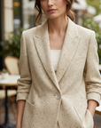 Damen Blazer Jacke im Oversize-Schnitt – Minimalistischer Ein-Knopf-Anzugblazer aus leichtem Stoff & Elegantem Casual-Professional Stil