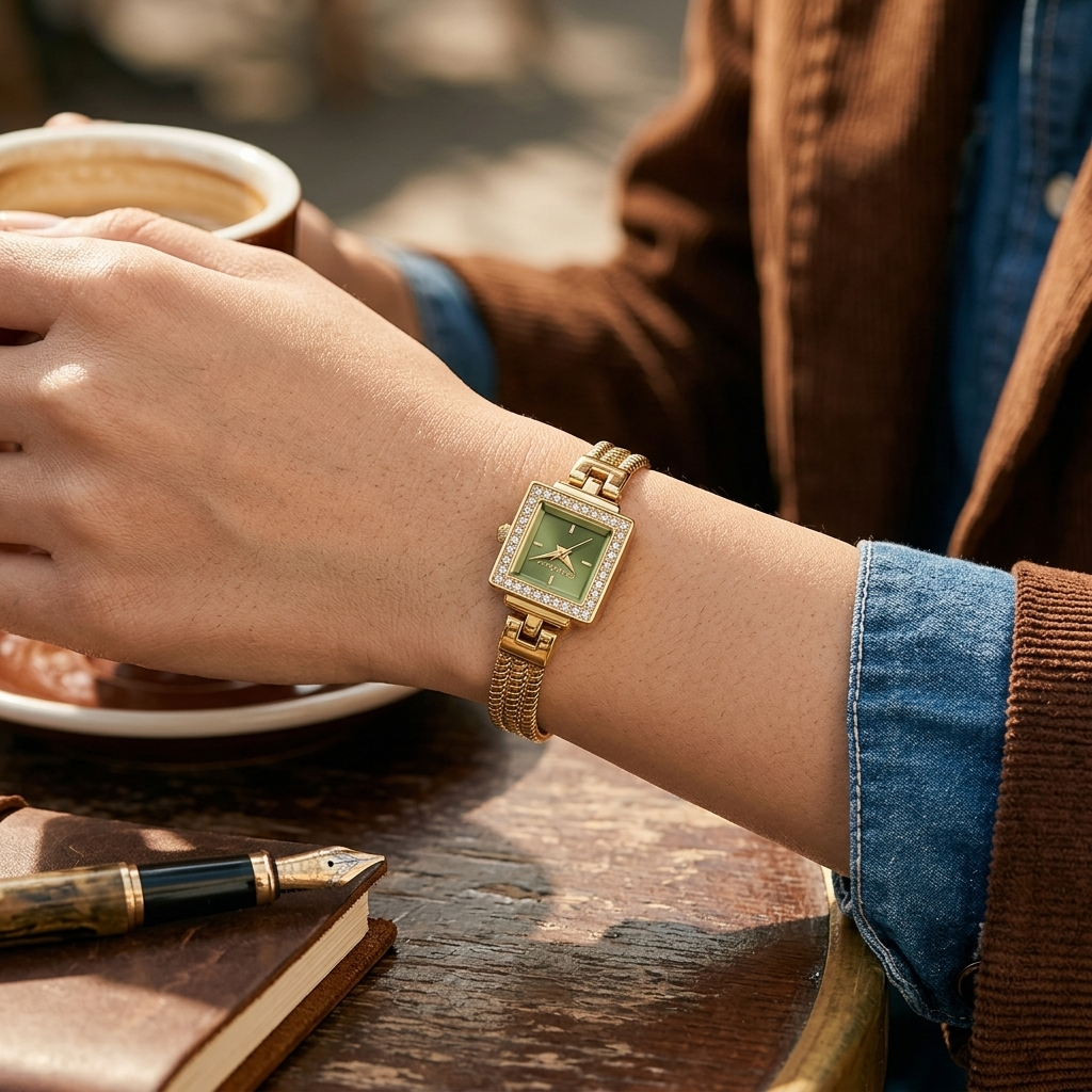 Montre carrée de luxe à quartz pour femmes – Bracelet de montre en alliage de style rétro d'Europe centrale, étanche jusqu'à 30M
