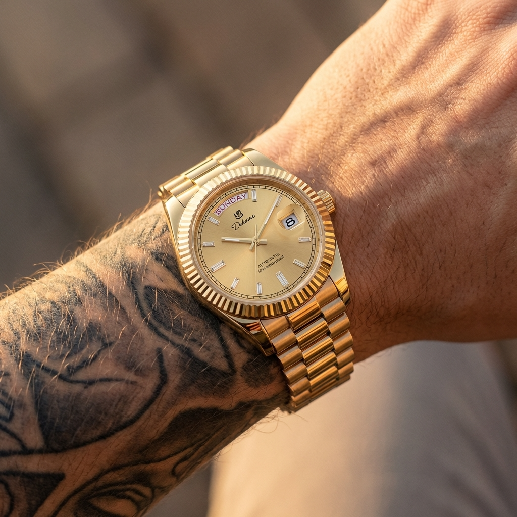 Men's Automatic Calendar Watch – Stainless Steel Mechanical Timepiece with Day-Date Display, Mineral Crystal &amp; Waterproof Design