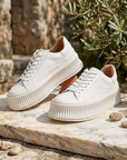 Women's Leather Platform Sneakers – Cowhide Slip-On with Thick Sole