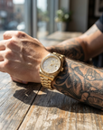 Men's Automatic Calendar Watch – Stainless Steel Mechanical Timepiece with Day-Date Display, Mineral Crystal & Waterproof Design