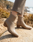 Women's Genuine Leather Pointed-Toe Short Boots – Chunky Heel