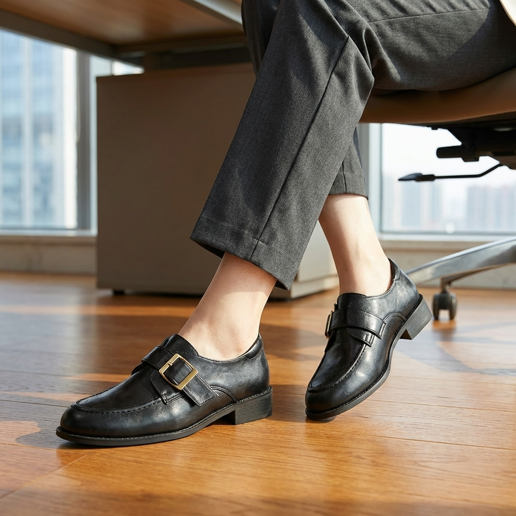 Klassische Damen-Lederloafer – Französisch inspirierte britische Slipper mit Gürtelschnalle