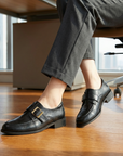 Klassische Damen-Lederloafer – Französisch inspirierte britische Slipper mit Gürtelschnalle