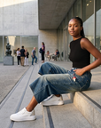 Women's Vintage Washed Denim Wide-Leg Cropped Pants