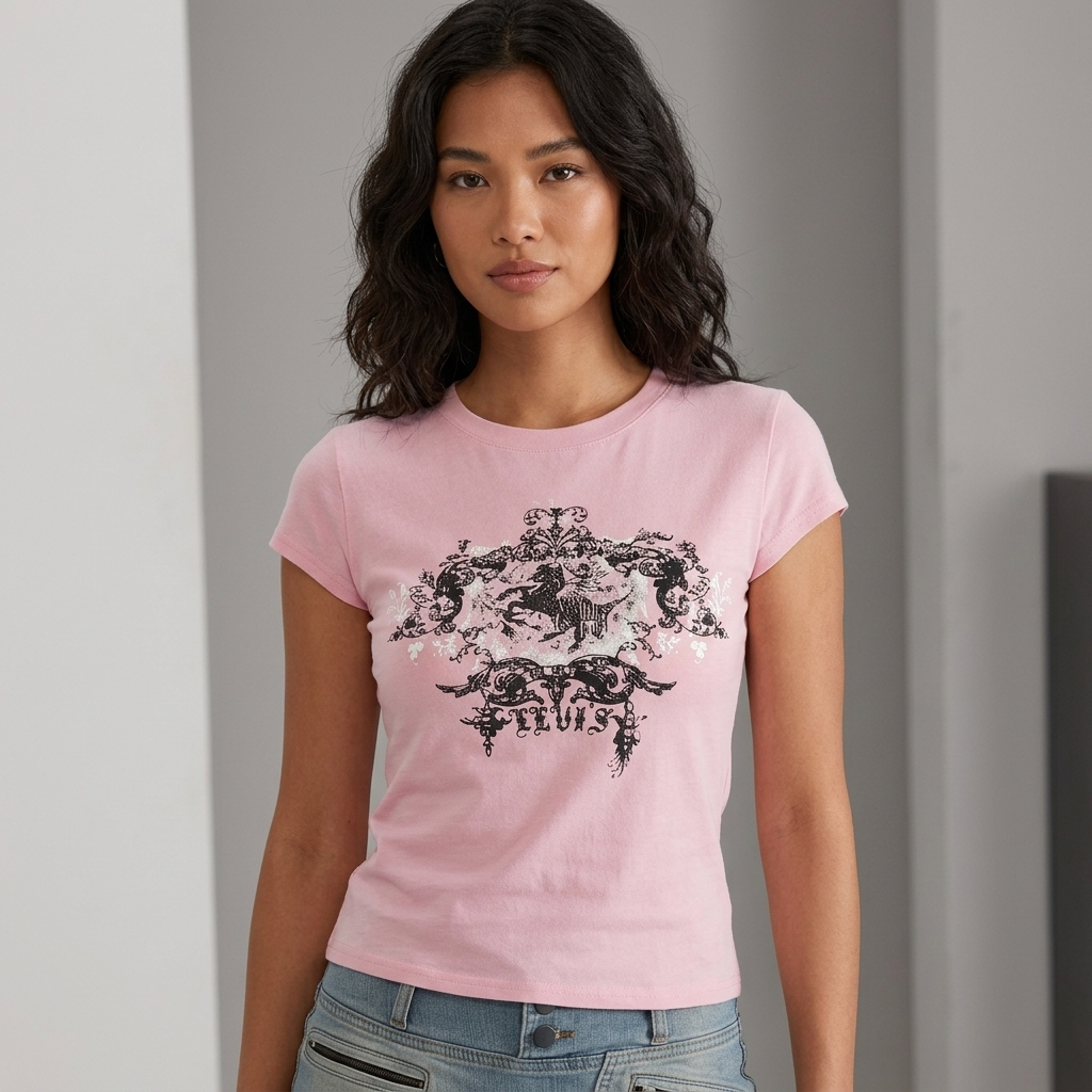 Women's 3D Print Slim Fit T-Shirt - Y2K Retro Streetwear Tee