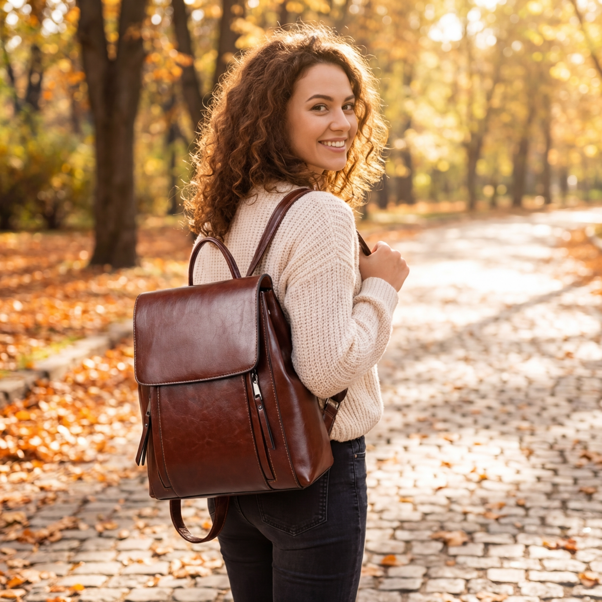Damen Rucksack aus echtem Leder – Vintage-Rucksack mit großem Fassungsvermögen und mehreren Taschen