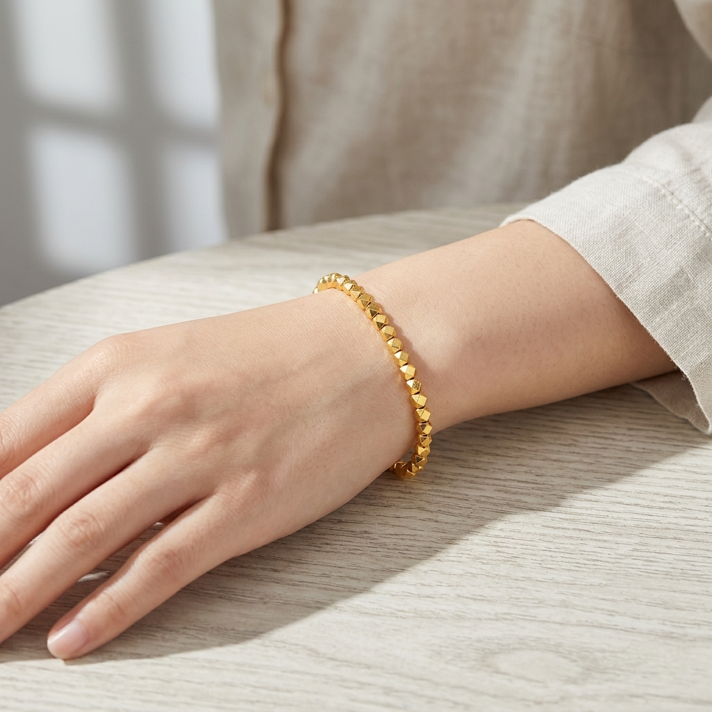 Women's Gold-Plated Chain Bracelet – Adjustable Elegant Brass Bangle
