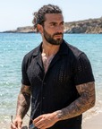 Men's Hollow Cut-Out Cuban Collar Shirt – Loose Fit Short Sleeve