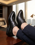 Herren formelle Lederschuhe mit Krokodilmuster – Spitz zulaufende Business- und Hochzeits-Schnürschuhe aus erstklassigem Rindsleder