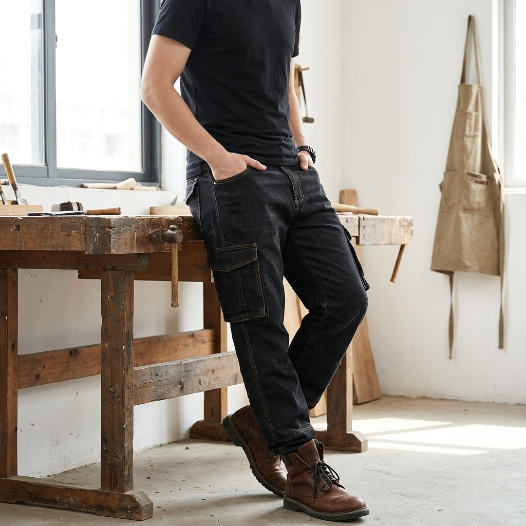 Men's 100% Cotton Straight-Leg Jeans  Overalls – Multi-Pocket Stone Wash