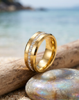 Men's Tungsten Steel Zircon Inlay Gold Ring