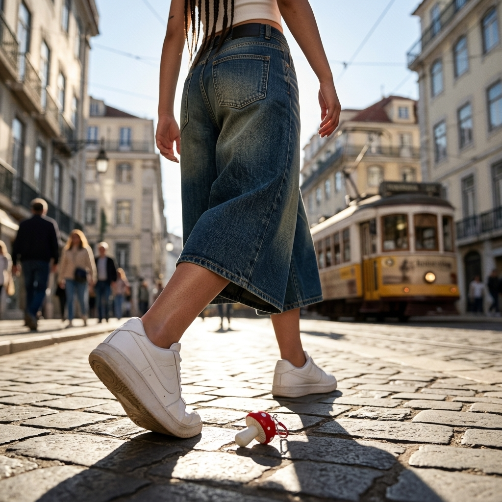 Women's Vintage Washed Denim Wide-Leg Cropped Pants