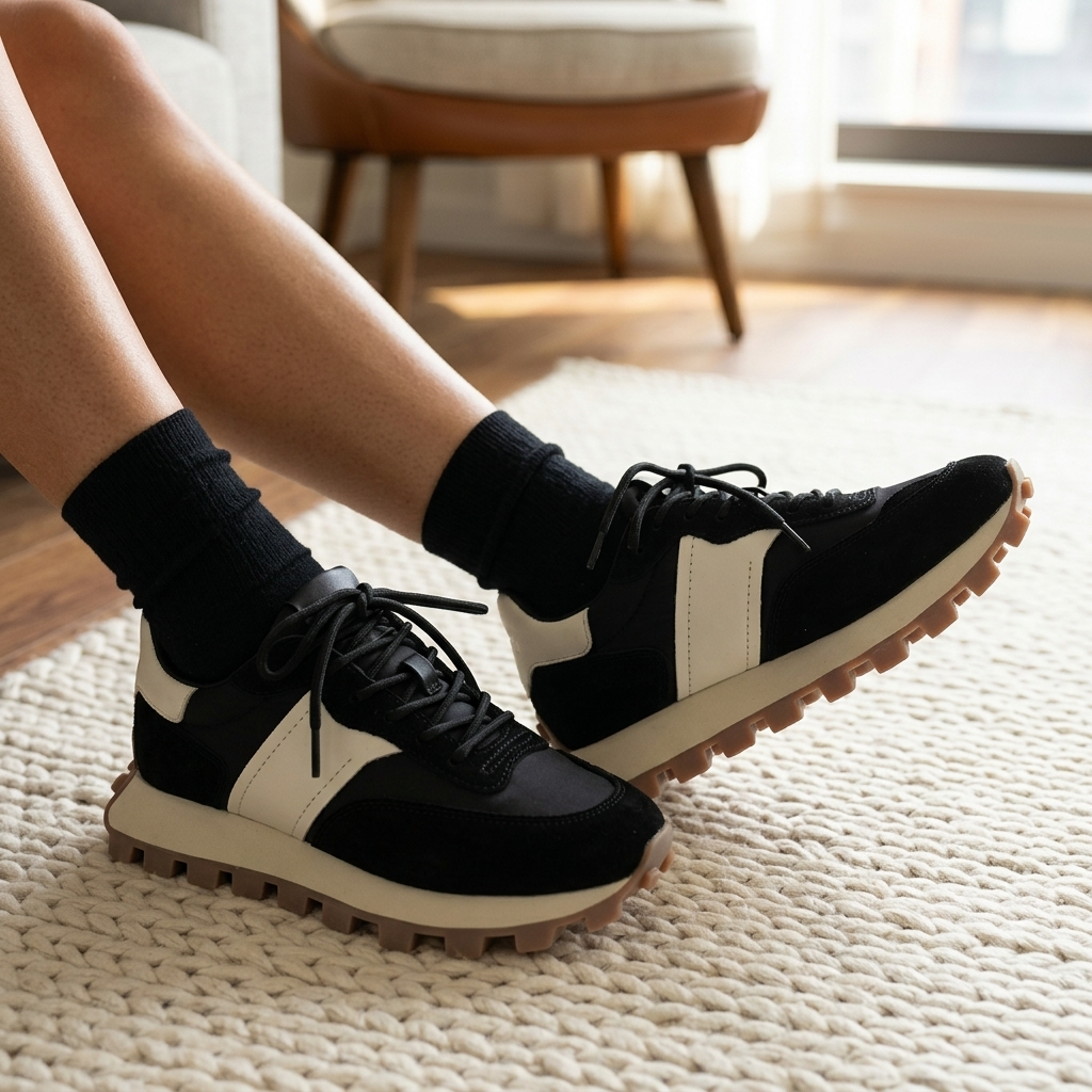 Women's Genuine Leather Color Block Sneakers – Retro Dad Shoe