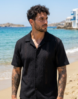 Men's Hollow Cut-Out Cuban Collar Shirt – Loose Fit Short Sleeve
