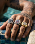Men's Zircon-Inlaid Geometric Ring - Hip-Hop & Business Style