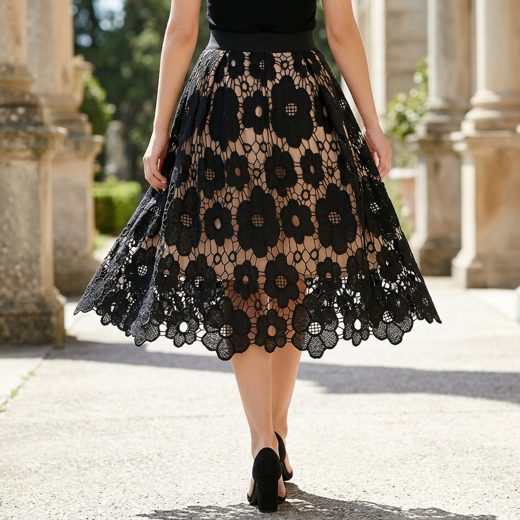 Women's Lace A-Line High-Waist Midi Skirt