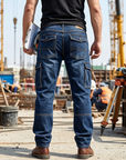 Men's 100% Cotton Straight-Leg Jeans  Overalls – Multi-Pocket Stone Wash
