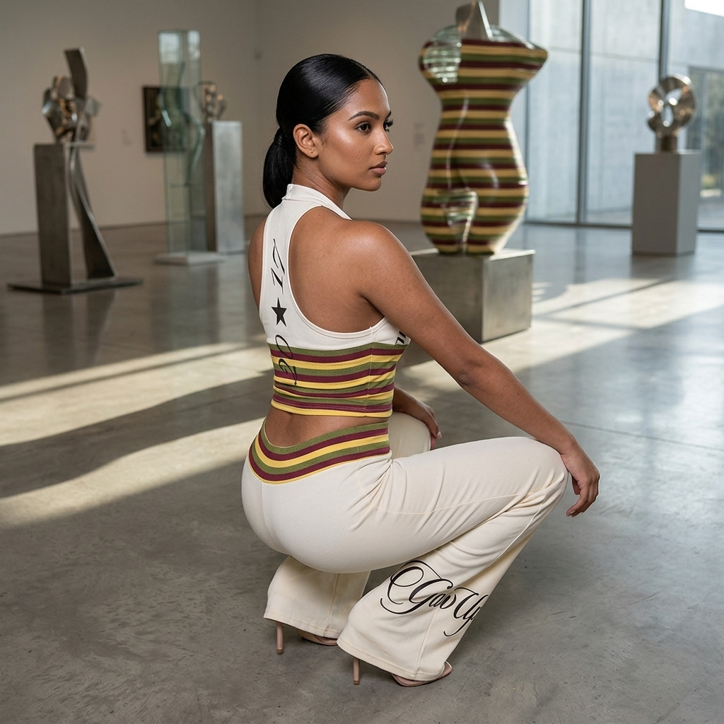 Women's Striped Crop Top &amp; Flared Wide-Leg Pants Set