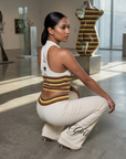 Women's Striped Crop Top & Flared Wide-Leg Pants Set