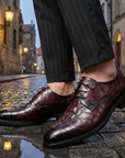 Herren formelle Lederschuhe mit Krokodilmuster – Spitz zulaufende Business- und Hochzeits-Schnürschuhe aus erstklassigem Rindsleder
