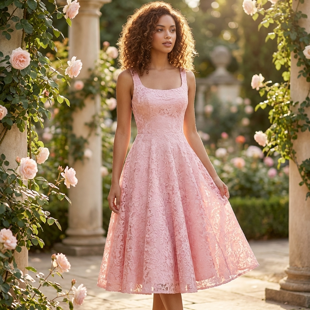 Women's Jacquard Slip Dress – A-Line Camisole High-Waist Mid-Length Formal Party Dress