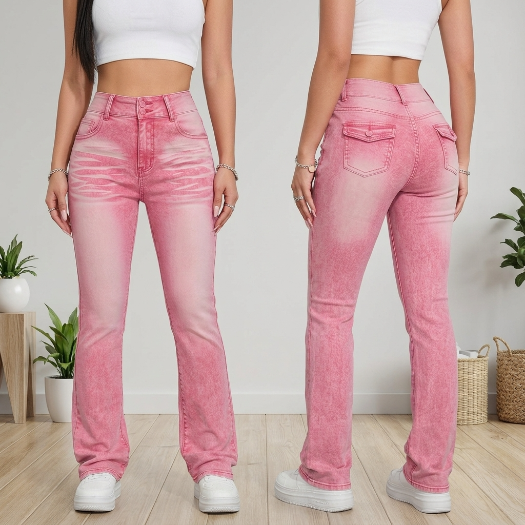 Women's High-Waist Bootcut Jeans – Stretch Denim in Pink &amp; Purple