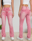 Women's High-Waist Bootcut Jeans – Stretch Denim in Pink & Purple