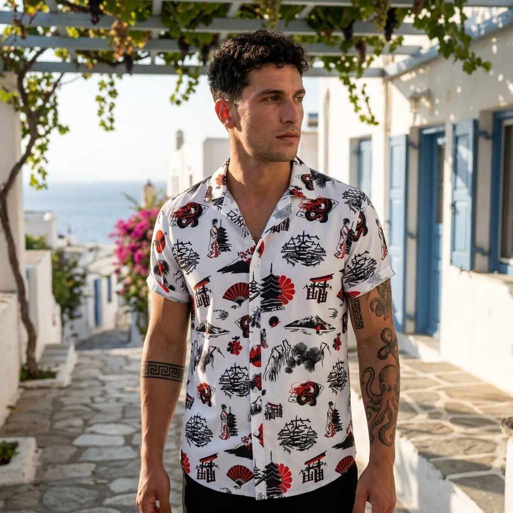 Men's Floral Print Short Sleeve Shirt – Loose Fit Summer Style