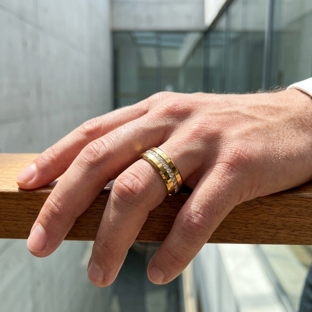 Men's Tungsten Steel Zircon Inlay Gold Ring