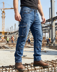 Men's 100% Cotton Straight-Leg Jeans  Overalls – Multi-Pocket Stone Wash