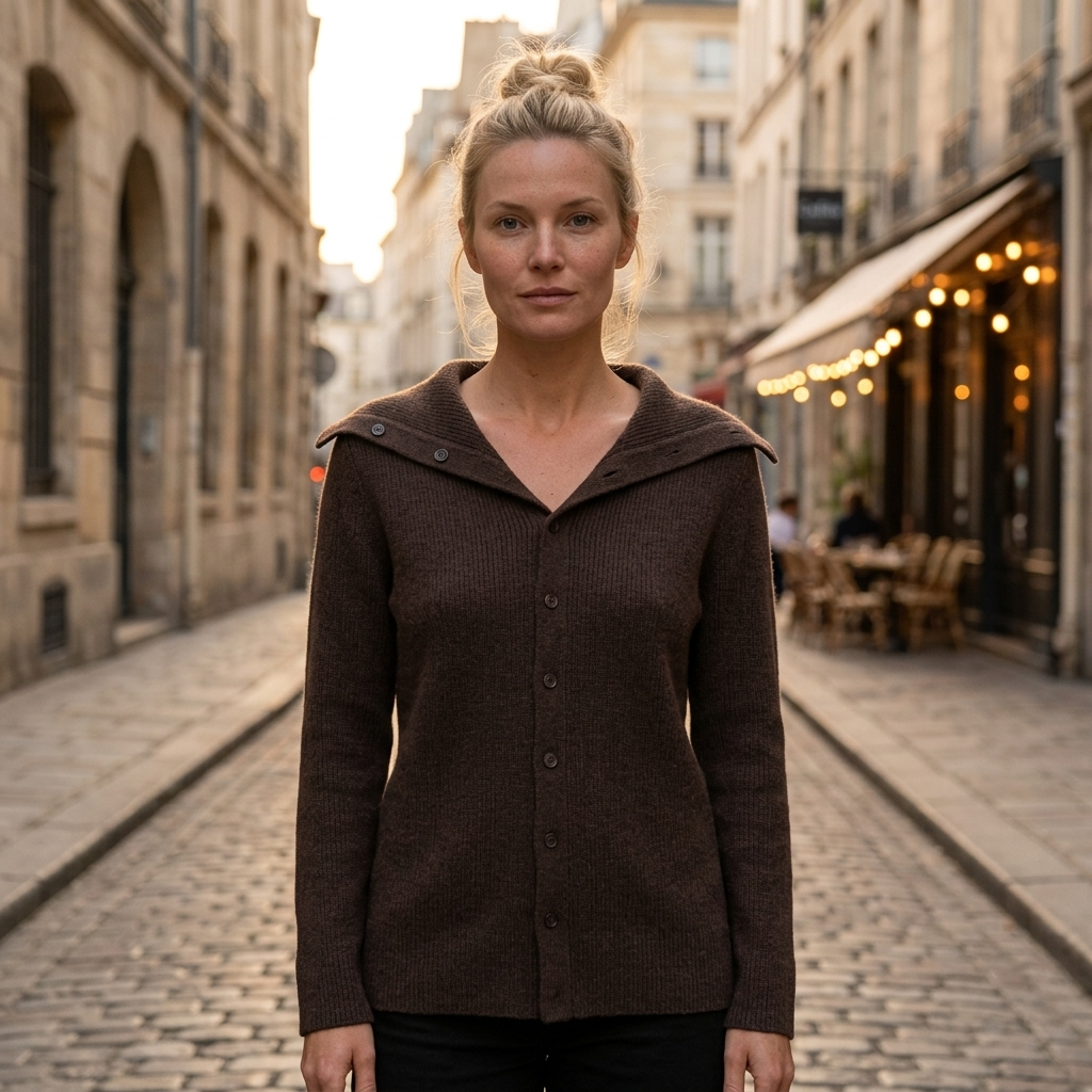 Women's Slim Fit Cardigan Sweater - Lapel Collar Button-Up Knit with Contrast Trim