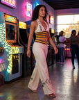 Women's Striped Crop Top & Flared Wide-Leg Pants Set