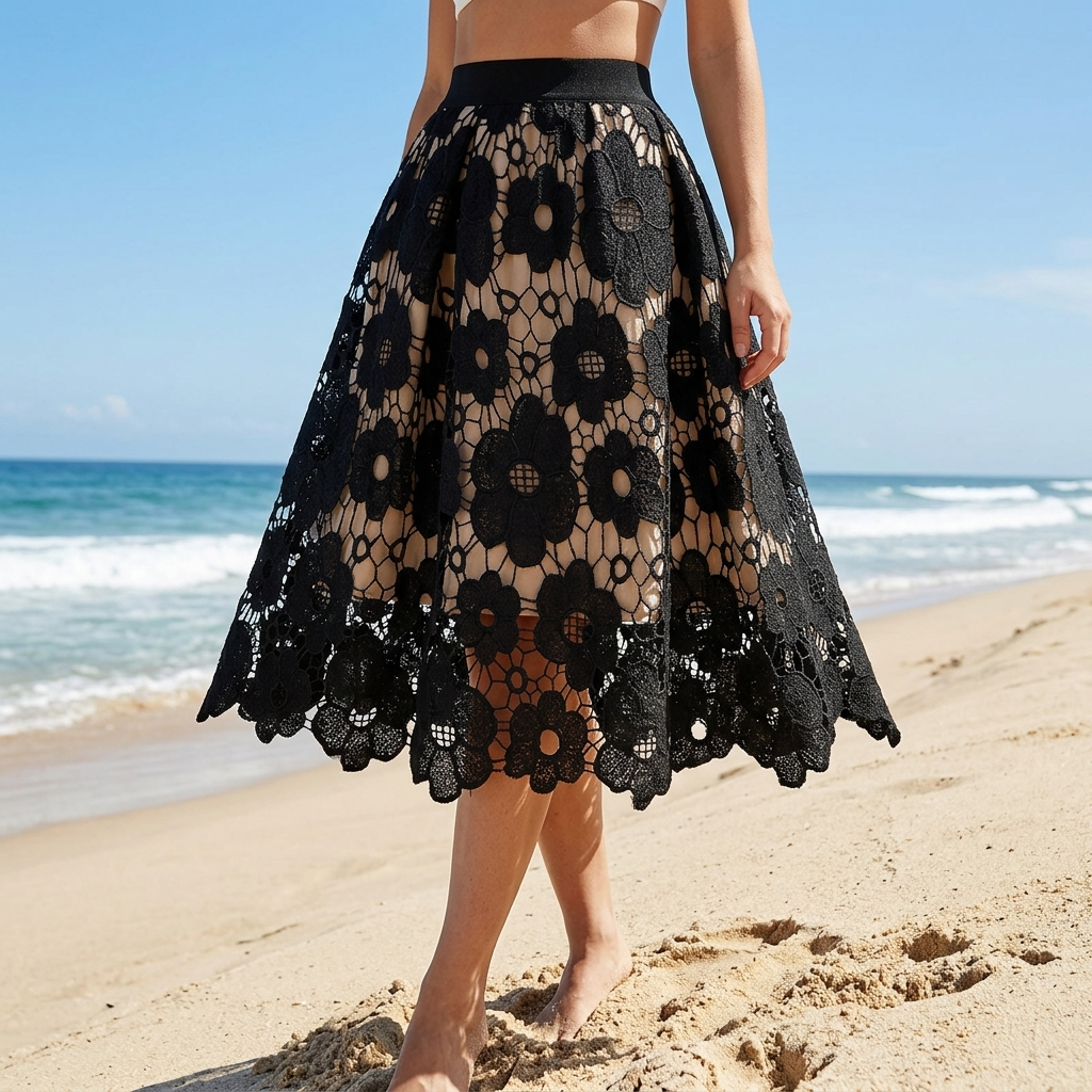 Women's Lace A-Line High-Waist Midi Skirt
