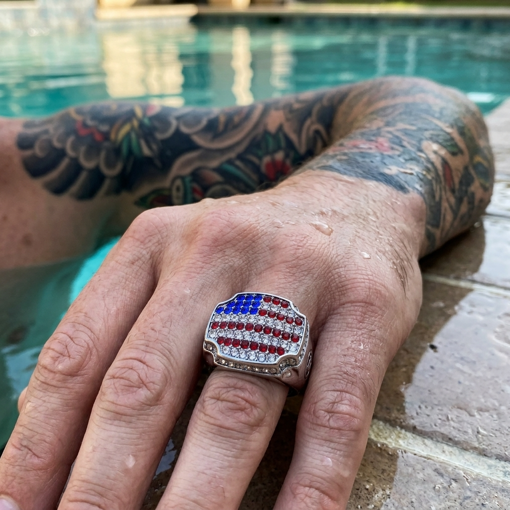 Men's USA Flag Platinum-Plated Geometric Ring