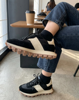 Women's Genuine Leather Color Block Sneakers – Retro Dad Shoe