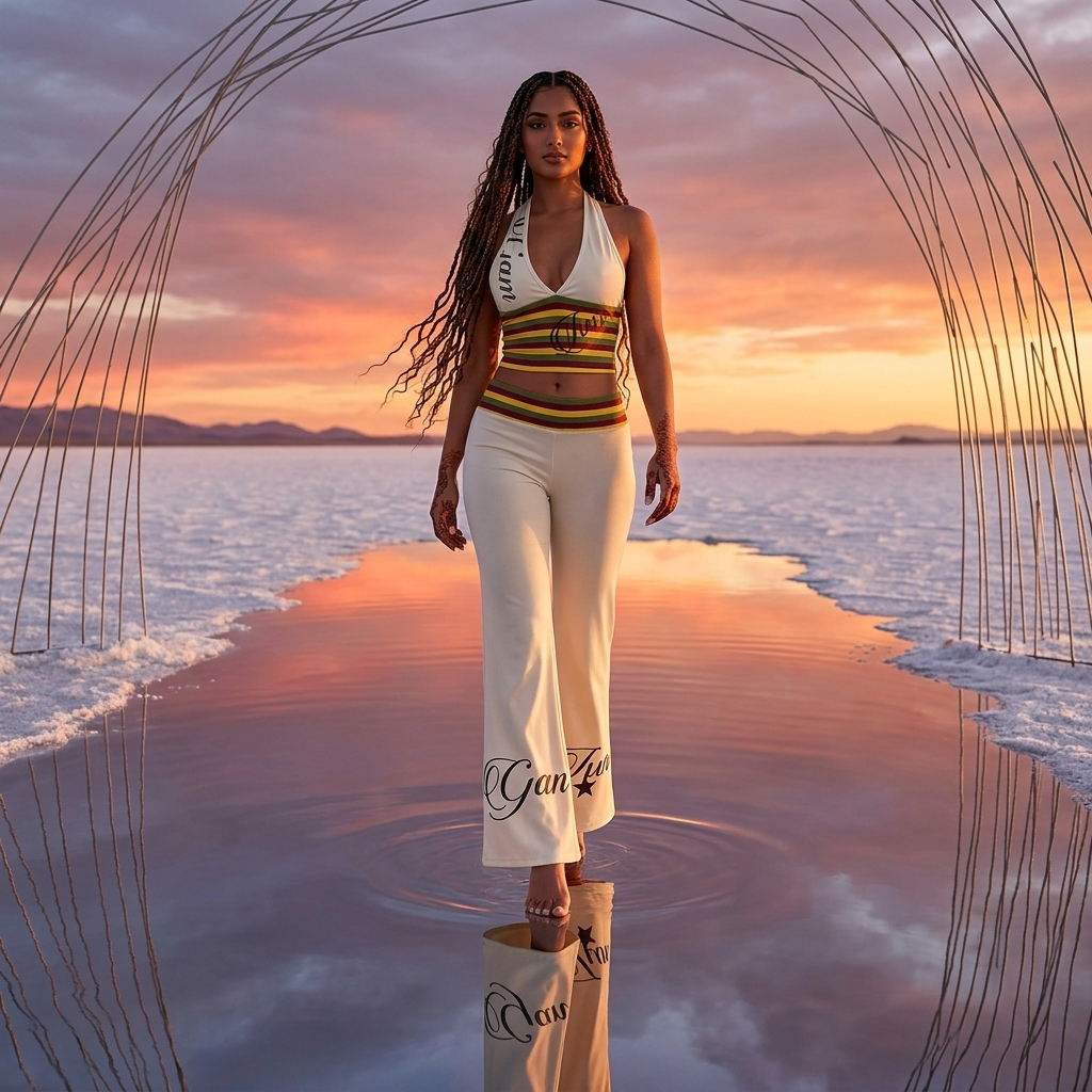 Women's Striped Crop Top &amp; Flared Wide-Leg Pants Set