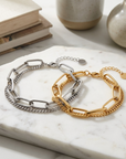 Women's Chunky Titanium Steel Bracelet – Minimalist Geometric Electroplated Gold & Silver Bangle