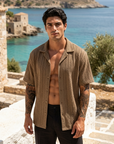 Men's Hollow Cut-Out Cuban Collar Shirt – Loose Fit Short Sleeve