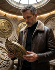 Manteau en cuir mi-long en véritable peau de mouton pour homme – Veste d'hiver doublée de fourrure avec col à revers et fermeture éclair
